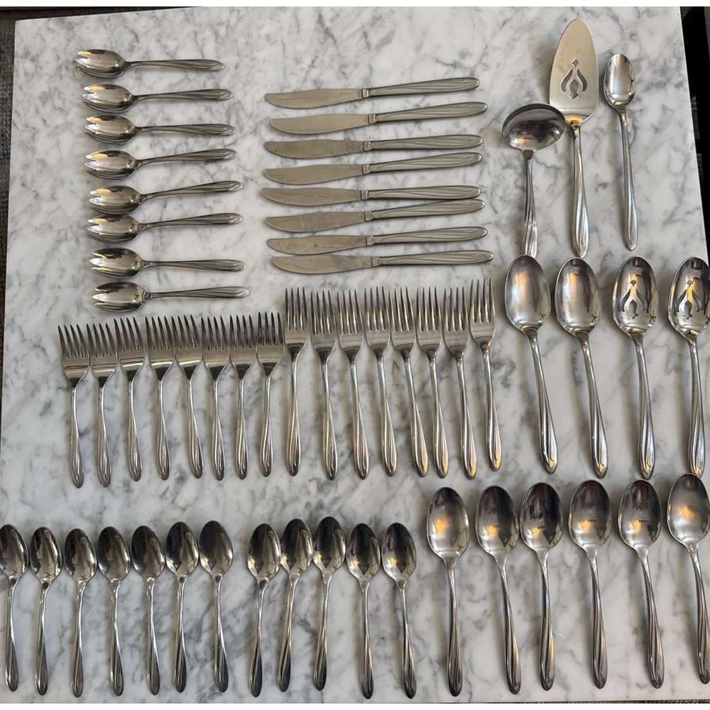 International Silver Superior Stainless DYNAMIC Vtg. Swirl Pattern USA Lot of 57